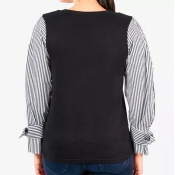 NY Collection Striped Sleeve Navy Sweater XLP NWT - Picture 4 of 4